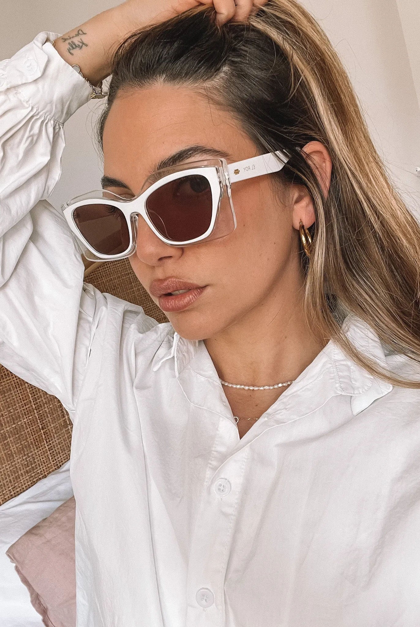 Frankie beige sunglasses, folded view