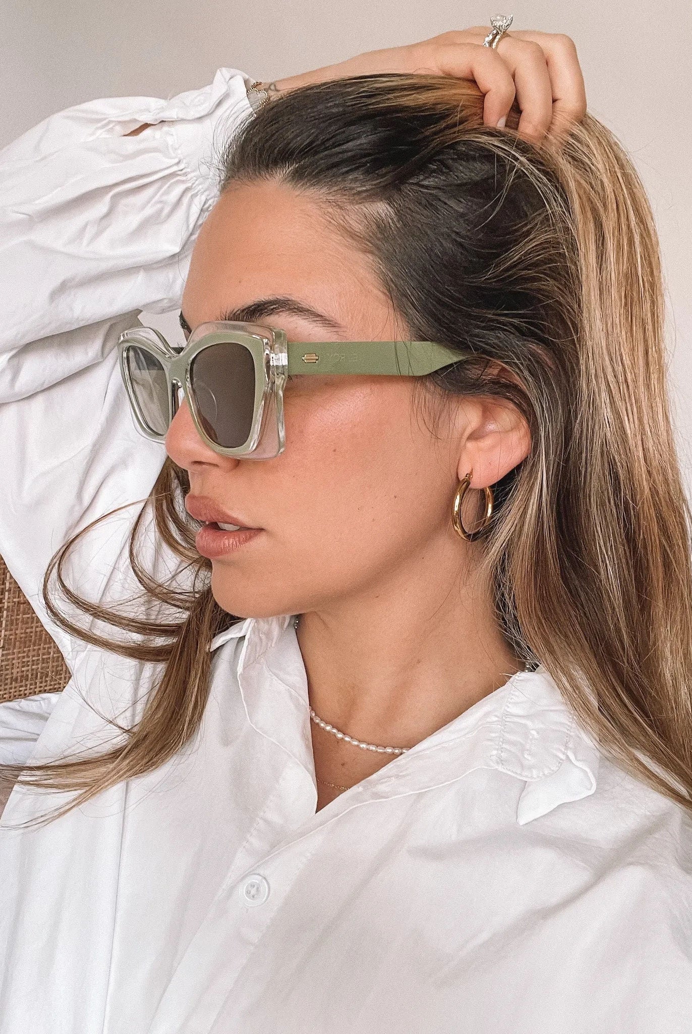 Frankie olive sunglasses, angle view