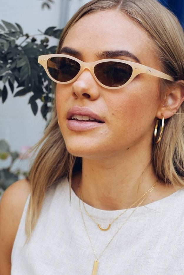 India peach sunglasses, side view