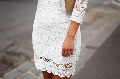 blogger lisa hamilton wears orchard lace cocktail