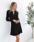 Marifi Knit Dress in Black womens knit midi dress in black with ribbed bodice front view