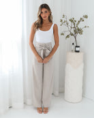 Alma beige wide-leg trousers, detail view