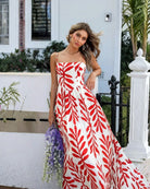 Women's red print midi dress front view by Esther & Co