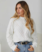 Rheane Knit in White womens patterned knit jumper in white front view