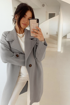 Fireplace Coat in Grey womens knit trench coat in grey front view