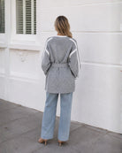 Women's grey print coatigan side view, the Adelle Coatigan in Grey Print by Esther & Co