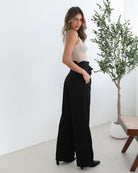 Alma Pants in Black black paperbag wide leg trousers full length view