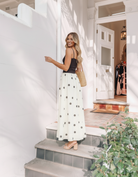 Women's white spot maxi dress front view by Esther & Co