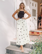 Women's white polka dot maxi dress, the Anissa White Spot Dress by Esther & Co
