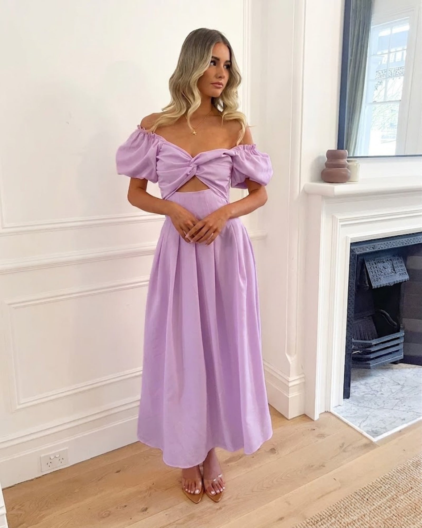 Women's lilac sweetheart maxi dress, the Anvika Dress in Lilac by Esther & Co