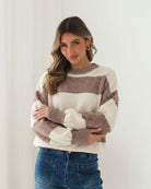 Arliss Knit in Ivory Stripe womens ivory stripe relaxed knit styled outfit