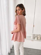 Arlo terracotta linen blouse, detail view