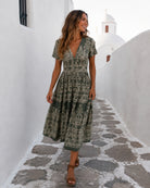 Women's green print midi dress, the Armenia Dress in Green Print by Esther & Co