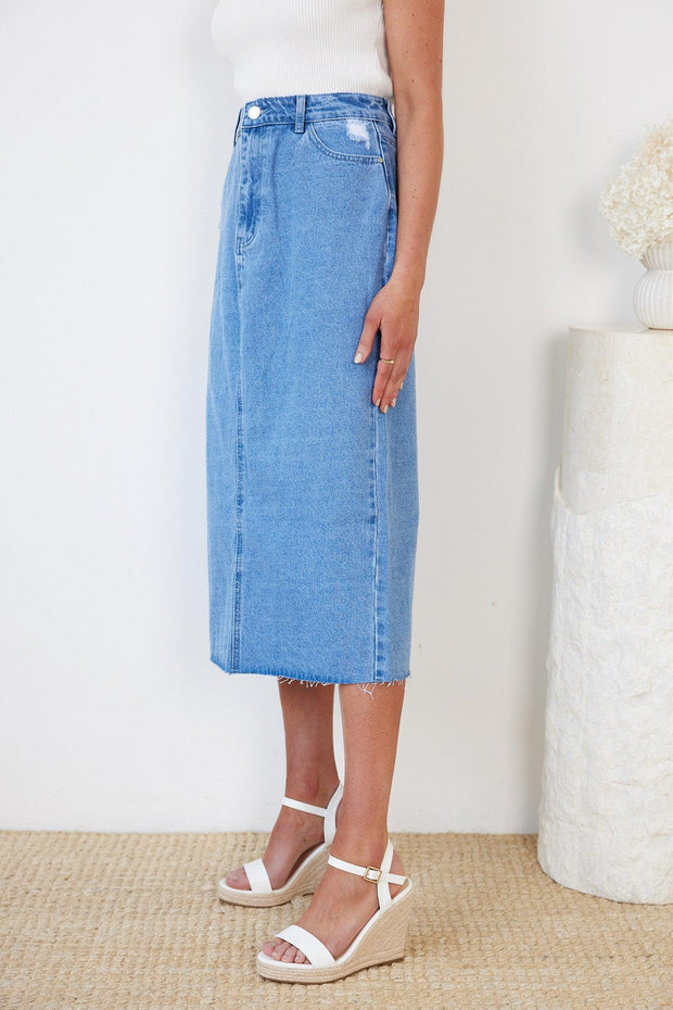 Artie Skirt - Mid Blue-Skirts-Womens Clothing-ESTHER & CO.