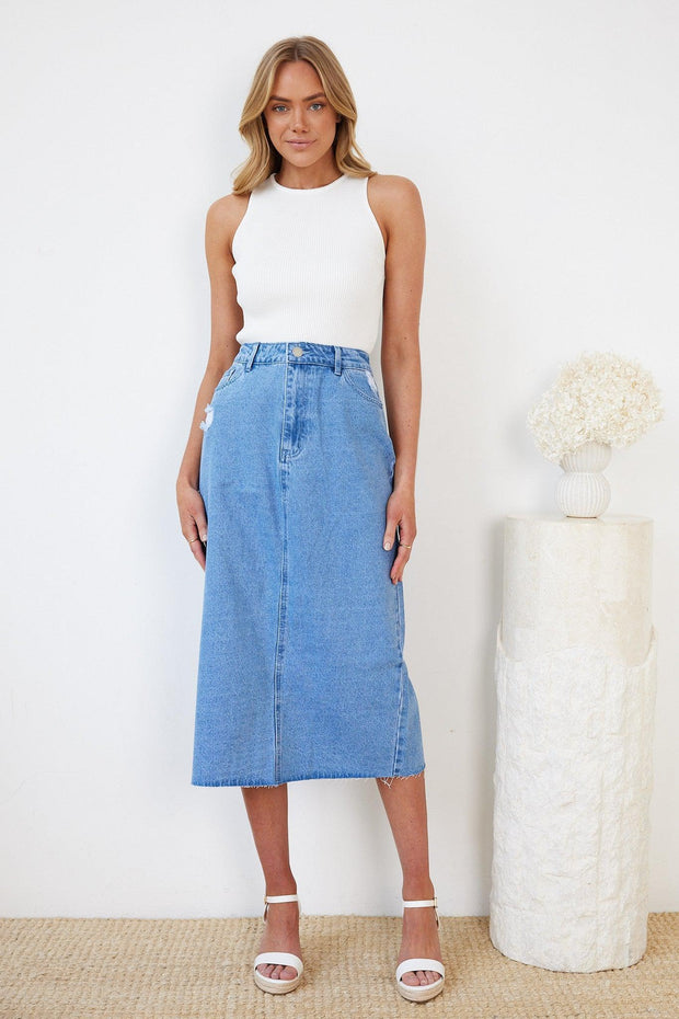 Artie Skirt - Mid Blue-Skirts-Womens Clothing-ESTHER & CO.