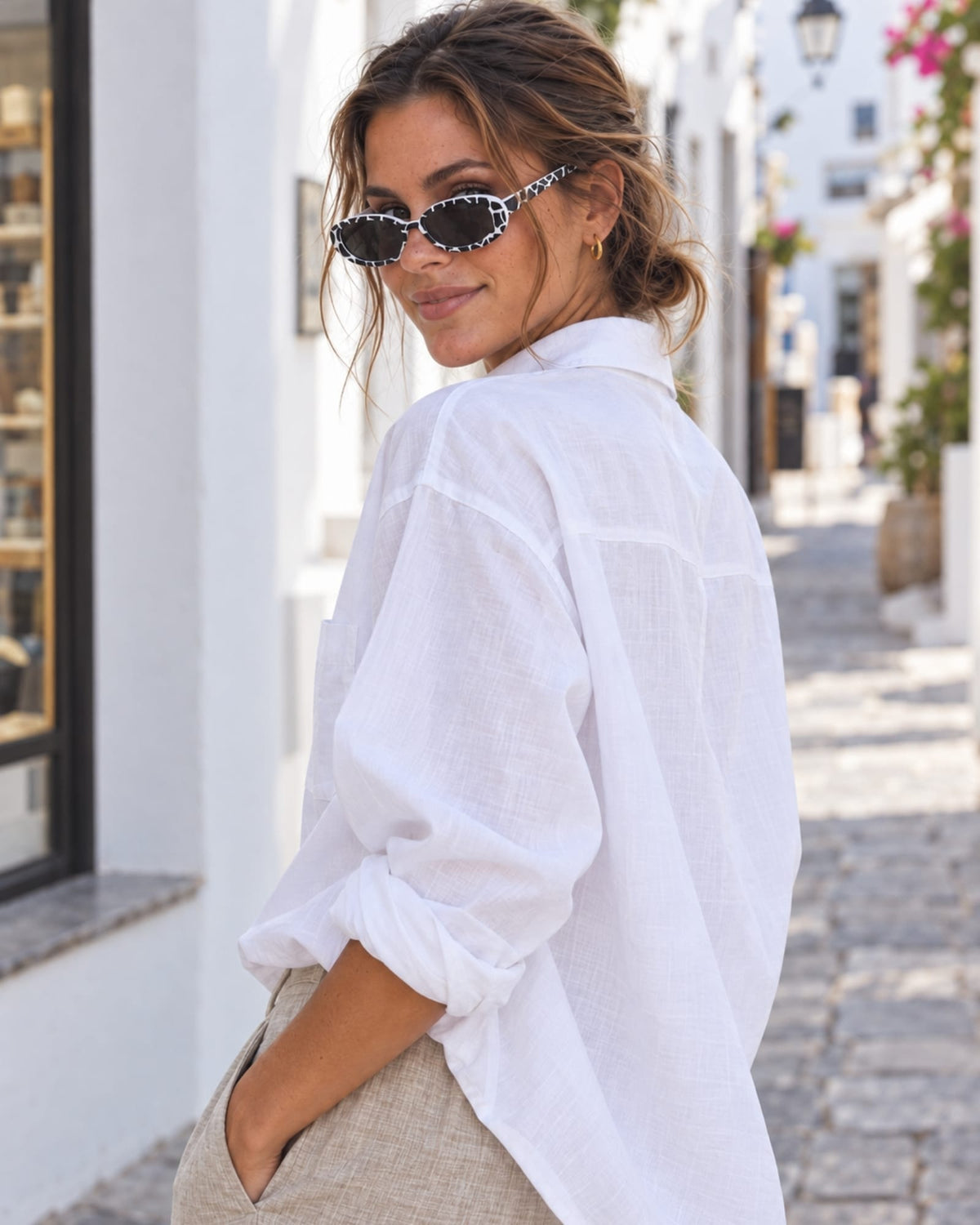 Women's black and white patterned frame sunglasses, the Aspen Sunglasses in Print by Esther & Co