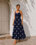 Women's navy floral maxi dress front view by Esther & Co