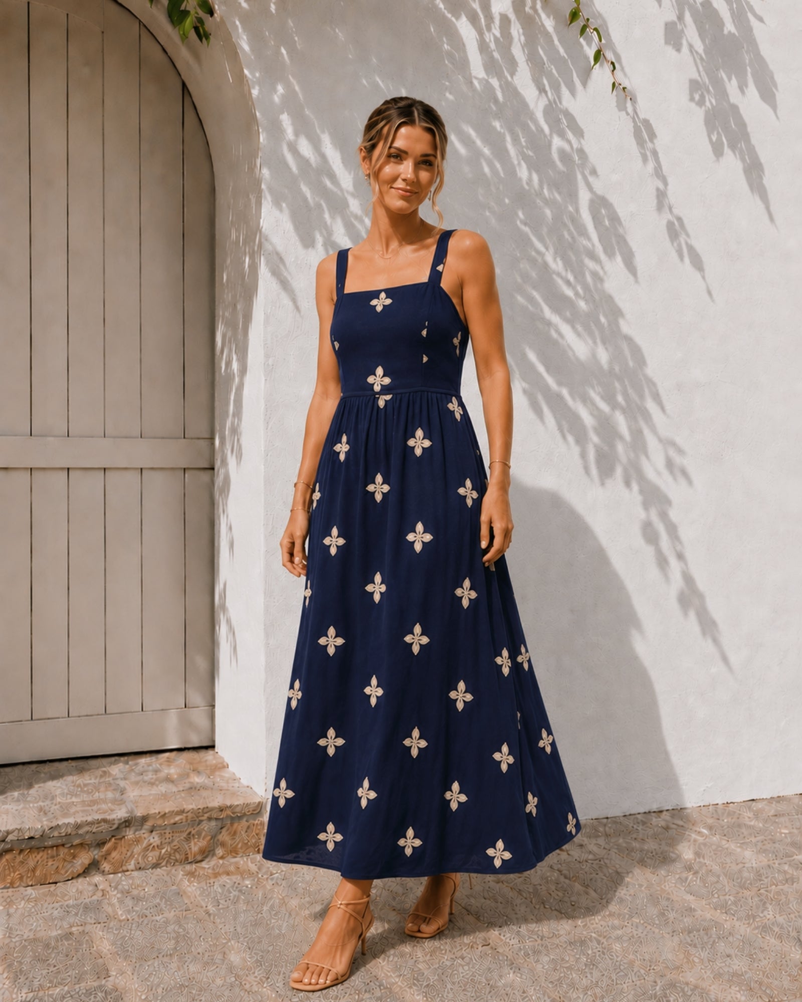 Women's navy floral maxi dress front view by Esther & Co