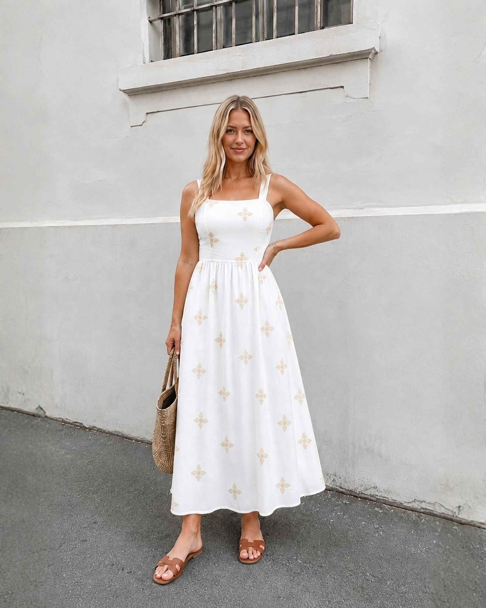 Women's white floral print maxi dress, the Atasha Dress in White Print by Esther & Co