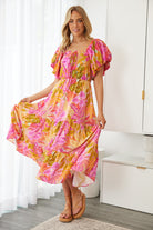 Axelle Dress in Sunset Print womens printed midi dress relaxed fit