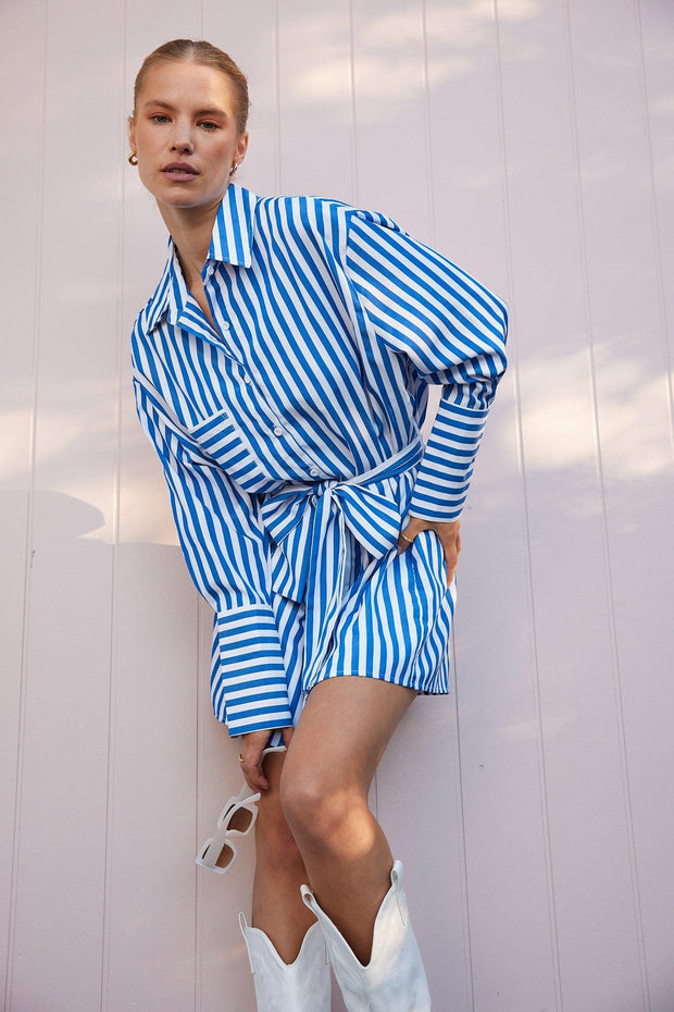Azira Dress - Blue Stripe-Dresses-Womens Clothing-ESTHER & CO.