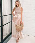 Balayage Dress in Beige Floral womens beige floral maxi dress styled outfit