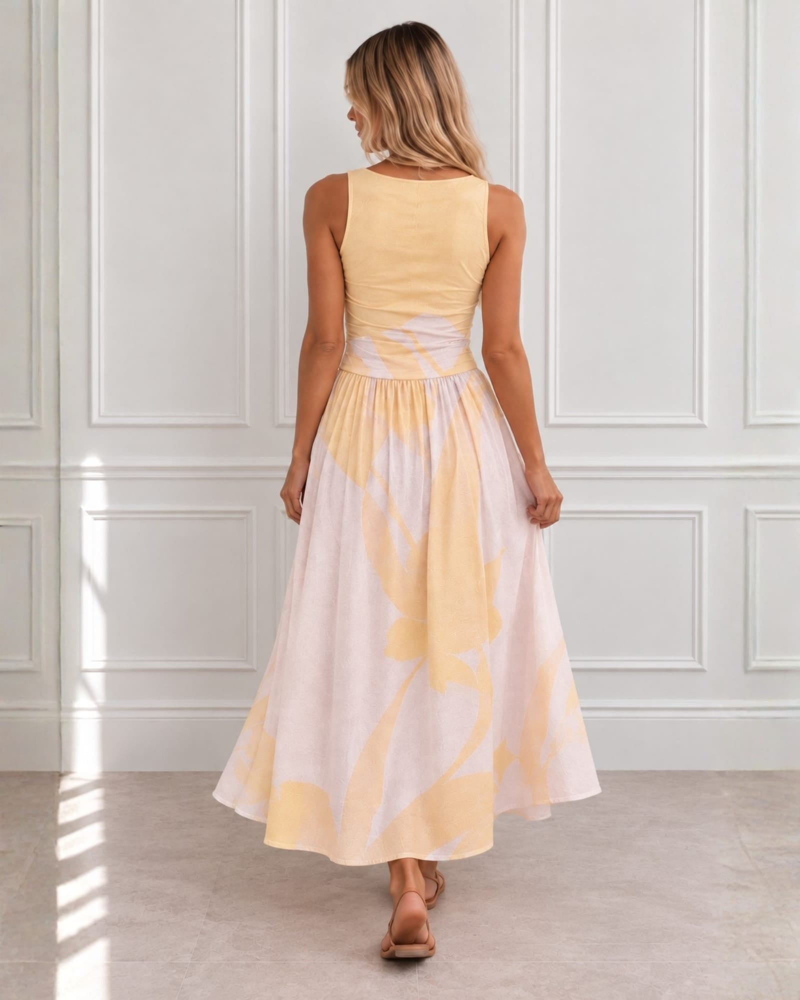 Balayage Dress in Butter Cream, women's halter maxi dress by Esther & Co, photo 3