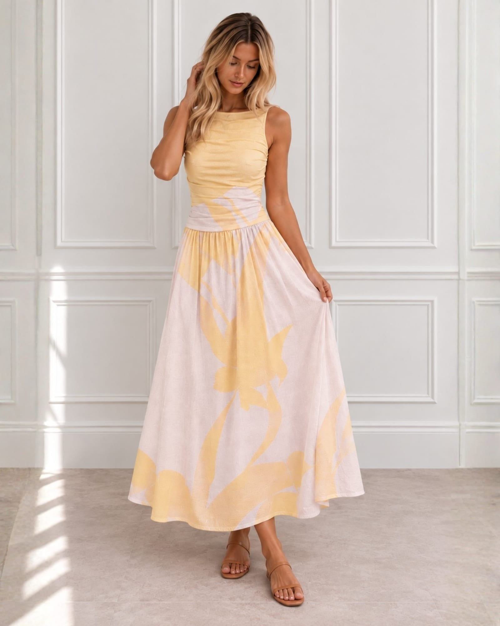 Balayage Dress in Butter Cream, women's halter maxi dress by Esther & Co, photo 2