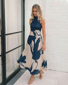 Balayage Dress in Navy Floral womens floral maxi dress in navy front view