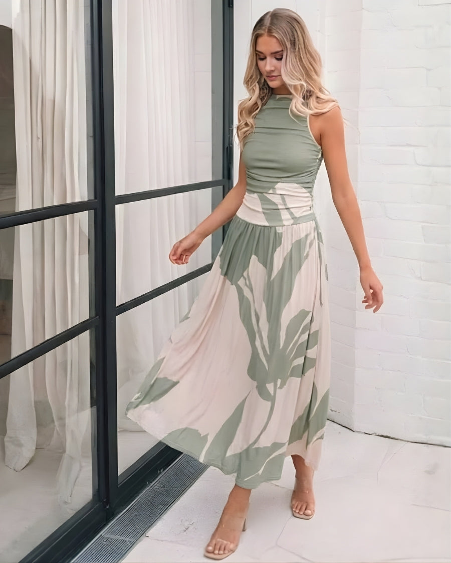 Balayage Dress in Sage Floral sage and cream floral maxi dress side view