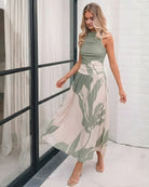 Balayage Dress in Sage Floral sage and cream floral maxi dress side view