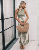 Balayage Dress in Sage Floral womens floral maxi dress in sage and cream front view
