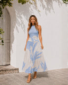 Women's sky blue halter maxi dress, the Balayage Dress in Sky Blue by Esther & Co