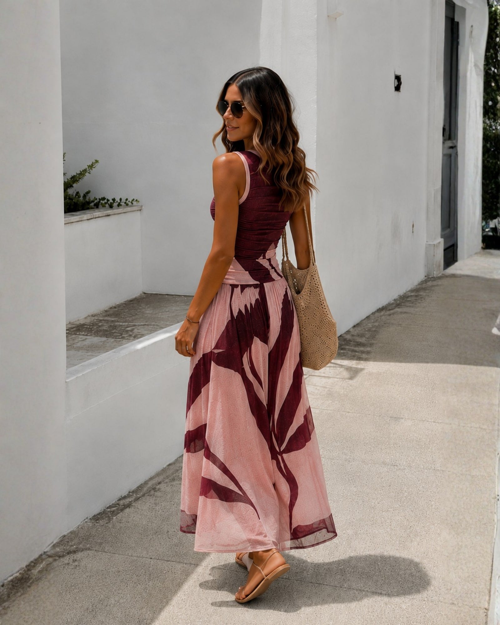 Women's sleeveless wine floral maxi dress, the Balayage Dress in Wine Floral by Esther & Co