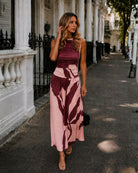 Women's wine floral print maxi dress side view, the Balayage Dress in Wine Floral by Esther & Co