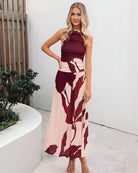 Balayage Dress in Wine Floral womens floral maxi dress in wine and pink front view