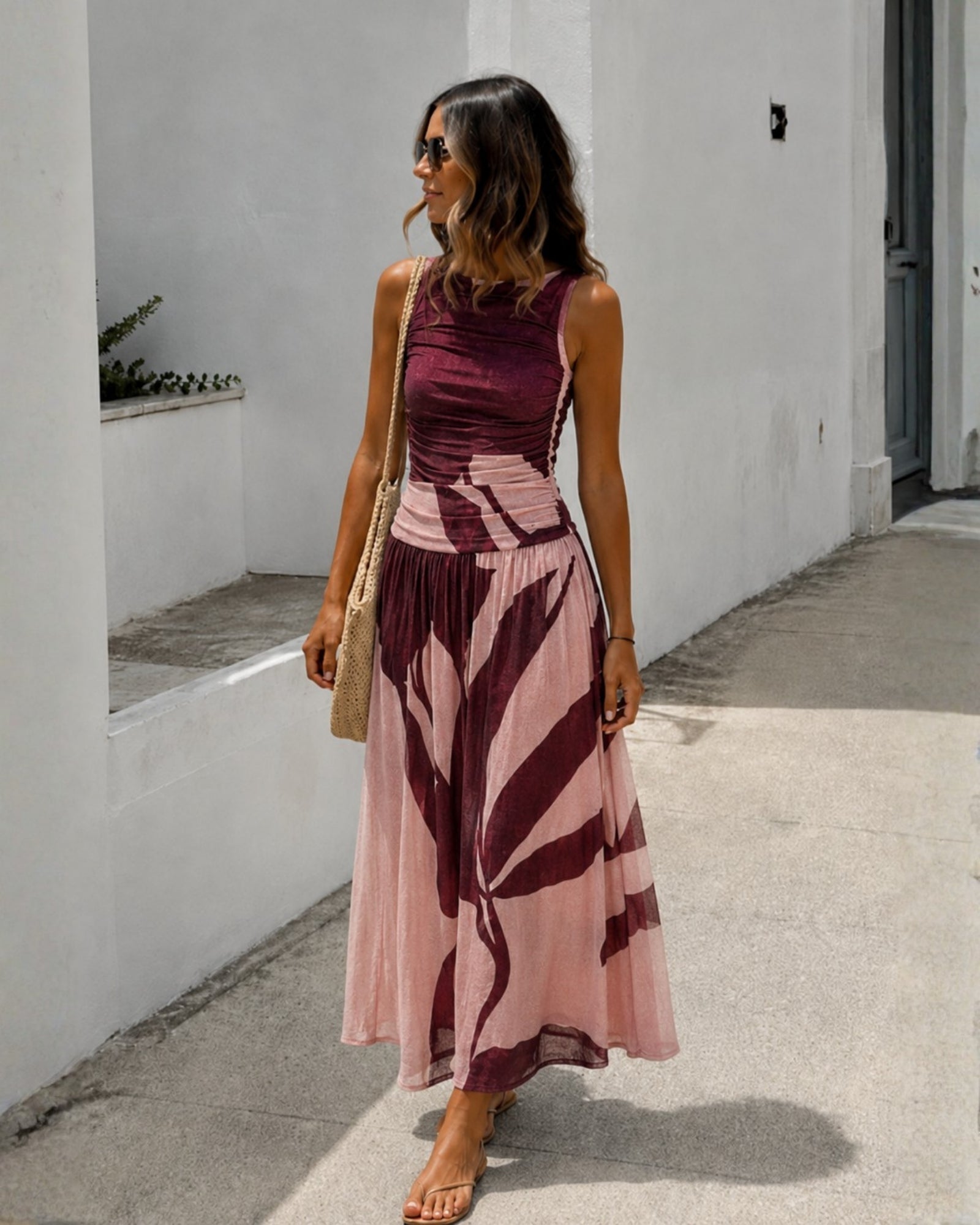 Women's wine floral print maxi dress, the Balayage Dress in Wine Floral by Esther & Co