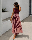 Women's wine floral print maxi dress side view, the Balayage Dress in Wine Floral by Esther & Co