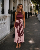 Women's sleeveless wine floral maxi dress, the Balayage Dress in Wine Floral by Esther & Co