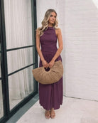 Balayage Dress in Wine rich wine tone maxi dress with shirred waistband full length