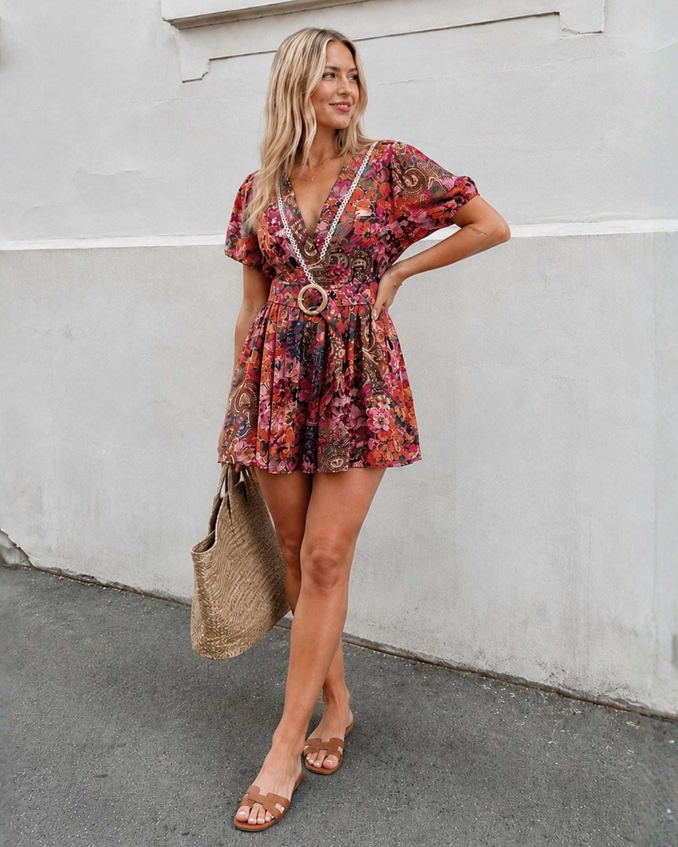 Women's printed paisley playsuit styled outfit by Esther & Co