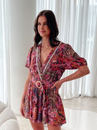 Belvia Playsuit in Autumn Paisley autumn paisley print playsuit with V-neckline and waist tie
