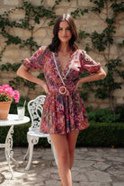 Belvia Playsuit in Autumn Paisley womens printed playsuit in autumn paisley front view