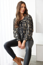 Bretta Blouse - Black Floral-Tops-Womens Clothing-ESTHER & CO.
