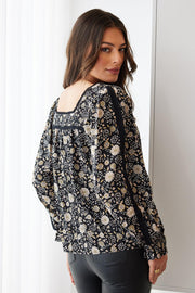 Bretta Blouse - Black Floral-Tops-Womens Clothing-ESTHER & CO.