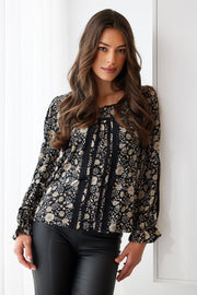 Bretta Blouse - Black Floral-Tops-Womens Clothing-ESTHER & CO.