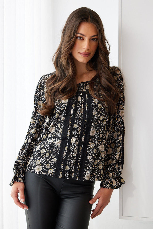 Bretta Blouse - Black Floral-Tops-Womens Clothing-ESTHER & CO.
