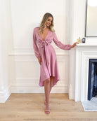 Bryleigh blush formal satin dress, full length