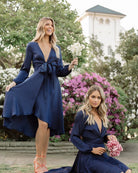 Bryleigh navy satin maxi dress, full length