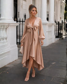 Women's soft rust formal satin dress, the Bryleigh Dress in Soft Rust by Esther & Co